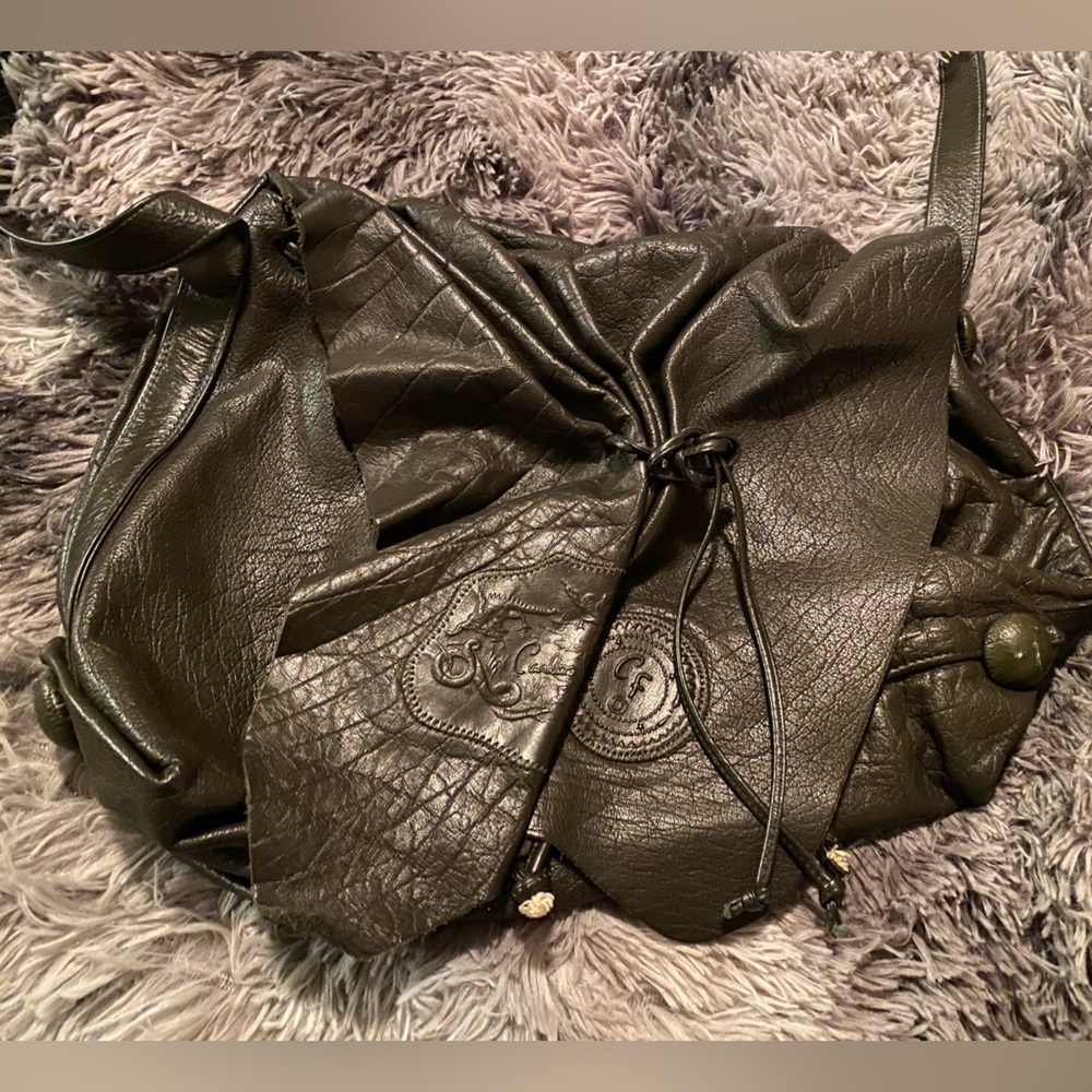 Carlos Falchi Buffalo Bag. Dark green, Leather.